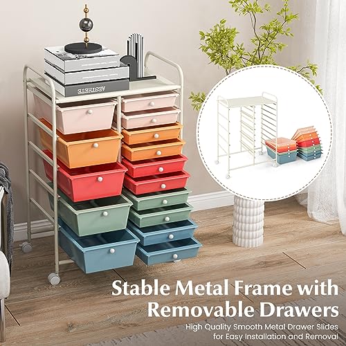 RELAX4LIFE Macaron 15-Drawer Rolling Storage Cart, 34.5" H with 4 Wheels