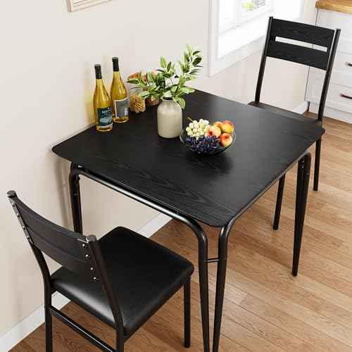 Dining Table for 2, Small Table and Chairs Set of 2, Square Dinette Set for 2, Dinner Table Set, 3 Piece Kitchen & Dining Room Sets for Small Space, Apartment (Dark, Dining Table with 2 Chairs)