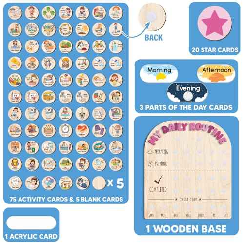Wooden Chore Chart for Kids, Wooden Daily Routine Chart for Kids, Visual Schedule for Kids, Chore Reward Chart, Bedtime Morning Routine Chart for Toddlers