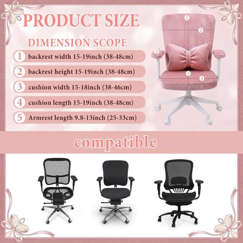 Tigeen Pale Pink Velvet 4-Piece Office Chair Cover Set with Bow Pillow