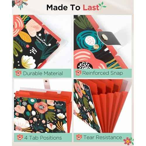 Sooez Expanding File Folders Organizer, Folders with 5 Pockets, Folders for Documents w/Sticker, Accordion File Organizer, Paper Receipt Bill Filing Organizer, School Office Travel Essentials Supplies