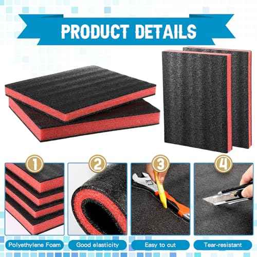 Outus 4 Pcs Cuttable Polyurethane Foam Pads Craft Foam Insert for Cases Packing Padding Camera Toolbox Storage(16 x 12 x 1.5 Inch, 16 x 12 x 2 Inch,Red, Black)