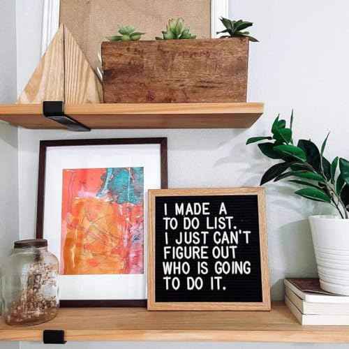 Felt Letter Board, 10x10 inches, Changeable Wooden Message Board Sign, Wood Frame, Wall Mount, with Display Stand (Black)
