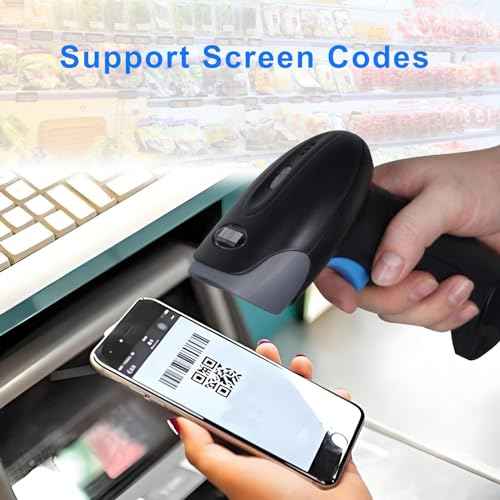 1D 2D QR Barcode Scanner Wireless, Handheld Cordless Bar Codes Reader with 2000mAh Battery for Mobile Payment, Convenience Store, Supermarket, Warehouse Inventory