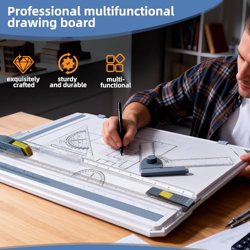 QIJIAA Imperial A3 Drafting Board with Adjustable Angle & Measure System, Portable