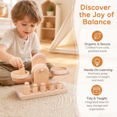 Montessori Wooden Balance Scale for Kids - Educational Math Toy