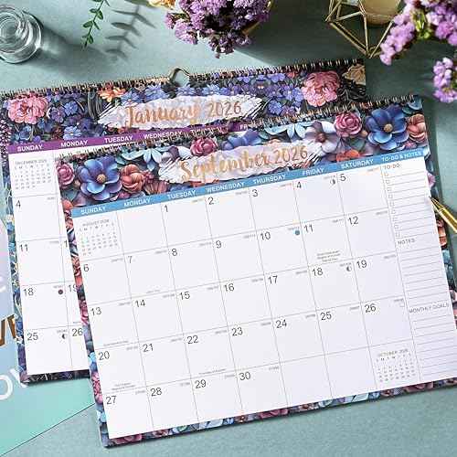 2026 Calendar - 2026 Wall Calendar, Jan 2026 - Dec 2026, 14.8" x 11.57", 12 Months Wall Calendar 2026 with Premium Paper, Strong Twin-Wire Binding, Perfect for Organizing & Planning, 6 Different Background Patterns
