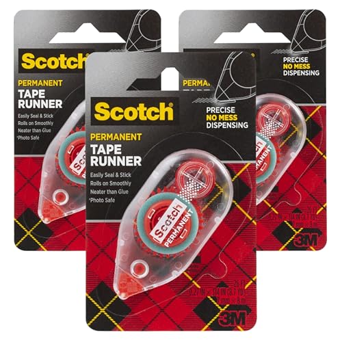 Scotch 6061 3-Pack Double-Sided Tape Runner, Permanent, Acid-Free, Photo-Safe 0.27 in x 26 ft per Roller