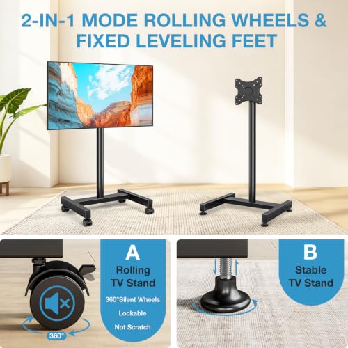 YOMT Basic Rolling TV Stand for 13-50 Inch TVs with 90° Rotation