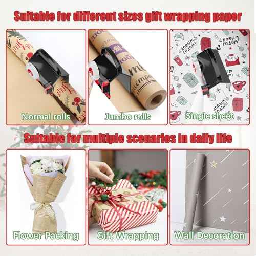 2-Pack Wrapping Paper Cutter & Tape Dispenser for Christmas Gift, Improve Gift Packaging Efficiency, Makes The Cutting line straighter, Cutting Tool with 4 Tapes£¬2 Replace Blades Kit, Red and Black