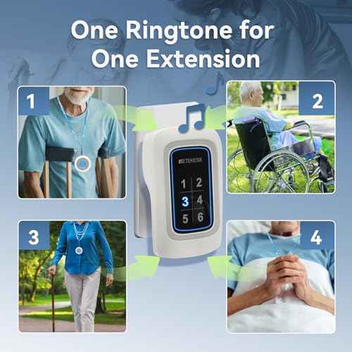 Retekess TH109N Call Button for Elderly at Home,Caregiver Pager, 850ft,Low Battery Reminder,LED Number Display, 1 Plug-in Receiver 6 Panic Buttons for Elderly at Hospital, Nursing Station