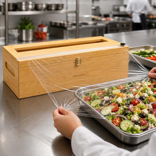 Libreshine Bamboo 18 Inch Commercial Plastic Wrap Dispenser with Cutter