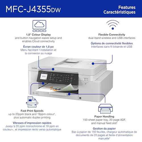 Brother INKvestment 4355 Wireless Color Inkjet All-in-One Printer with 1.8¡± Color Display and Manual Feed Slot | Includes Refresh Subscription Trial(1) (MFC-J4355DW)