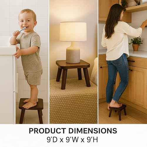 STORE INDYA Wooden Step Stool for Adults Non Slip Small Wooden Square Portable Foot Stool Sitting Stool with Detachable Legs for Kitchen Bathroom Living Room, Plant Stand (9 Inches)