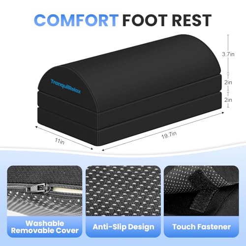 Foot Rest for Under Desk at Work, Gaming Accessories Foot Stool with 3 Adjustable Heights & Washable Cover, Comfortable Office Desk Accessories, Footrest for Office, Home and Car (Black)