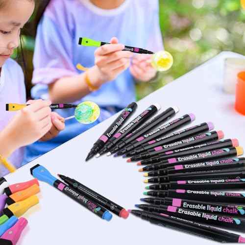 Magnetic Wet Erase Markers, Liquid Chalk Markers Ultra Fine Tip for Acrylic Calendar, Whiteboard Marker with Erasers Cap for Planning Board, Clear Glass, Low Odor Fine Tip Wet Wipe Pens, 8 Pack