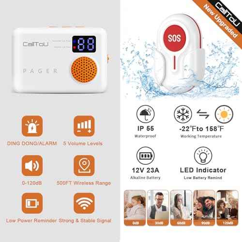 CallToU Caregiver Pager - Wireless Call Button for Elderly at Home, Portable Nurse Alert System with Vibration & Sound Alerts for Seniors and Disabled £¨ 2 Call Buttons + 2 receivers£©
