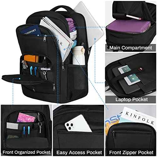 RAINSMORE Laptop Backpack 17 Inch Large Travel Backpack for Men Women Waterproof Computer Work Business College Bookbag TSA Friendly Carry on Backpack with USB Port, Black