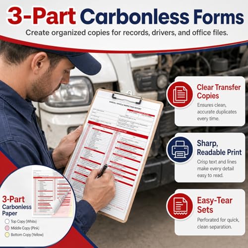 Vehicle Inspection Kit – 30 Annual Report Forms & 30 Red Labels for Fleet Records