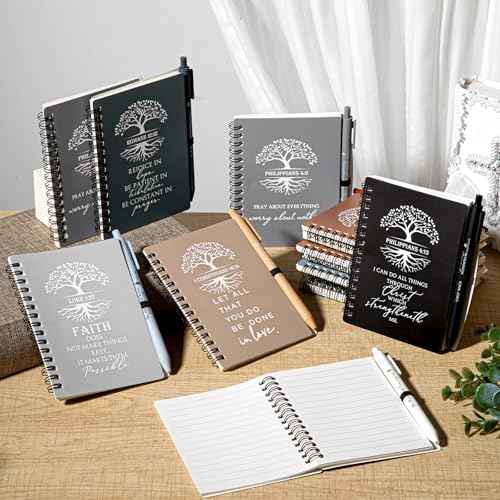 Kosiz 100 Pcs Christian Gift Bulk Prayer Journal Bible Verse Spiral Notebook with Ballpoint Tree of Life Religious Gift for Church Clergy Pastor Appreciation Sunday School Teacher (Boho Color)