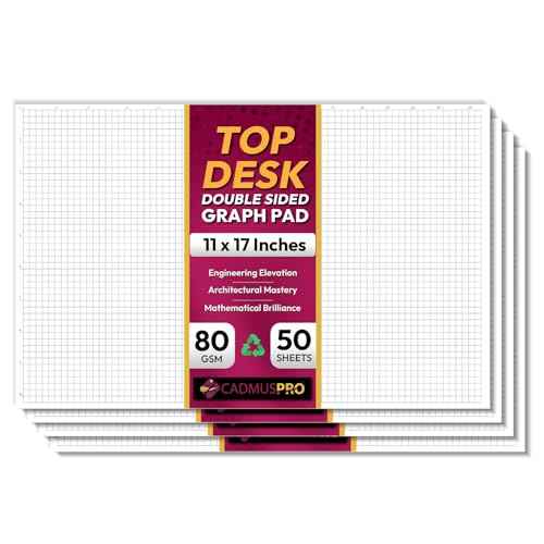 Ledger 17"x11" Large Premium Graph Pads, Double Side ¨ù¡± Quad-Ruled Grid, 21-Gram Thick Paper, Inch-scale, 50 Sheets (100 pages)/Pad, Glue Binding. Sketching, Drafting, Drawings (4, White)