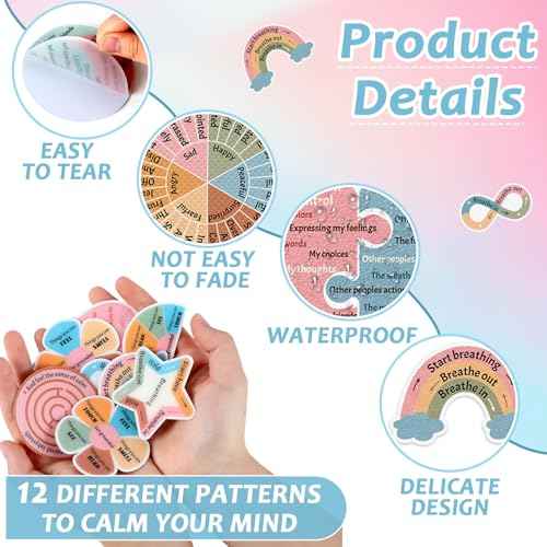 ZOiiWA 48 Pcs Breath Calm Anxiety Sensory Stickers Reusable Mindfulness Sticker Fidget Silent Adhesive Sensory Strips for Christmas School Office Classroom Adults Teens Kids Classroom Anxiety Relief