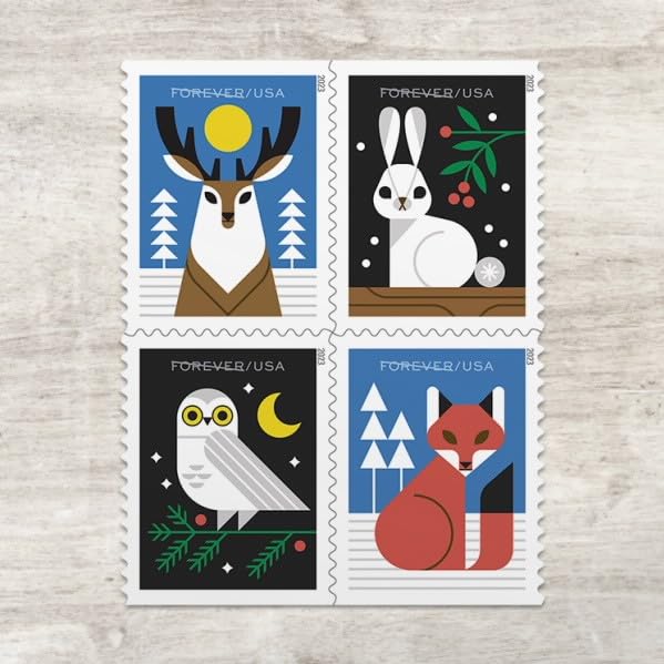 United States Postal Service Winter Woodland Animals Forever Postage Stamps (20 Count, 2023)
