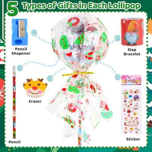 Giant Lollipop Christmas Goodie Bags, 24 Pack Stationery Christmas Classroom Gifts Bulk Xmas Class Stationery Gifts for Students Holiday