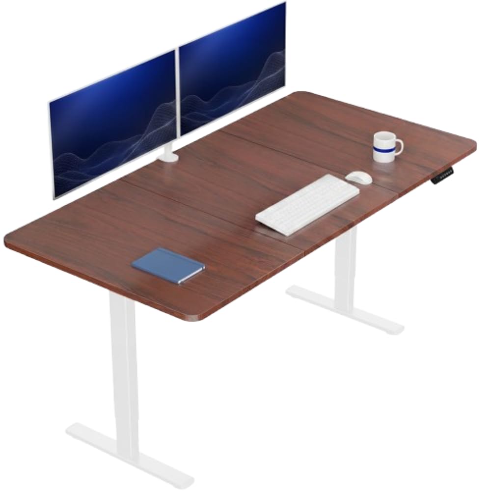 VIVO Electric 71 x 36 in Standing Desk, Memory Height Adjustment, 1B Series, Holds 220 lbs, Dark Walnut Top White Frame, DESK-KIT-1W7D-36