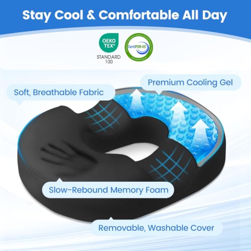 Donut Pillow Cooling Gel Memory Foam Cushion – Large, Black by DailyCuddles