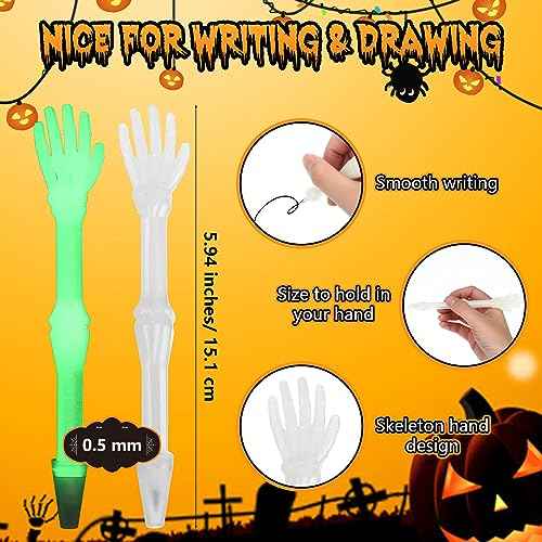 Seajan 120 Pcs Halloween Glow in the Dark Skull Bones Pens Novelty Nursing Pens Creative School Pens for Kids Students Artist School Office Birthday Halloween Party Supplies Black Ink