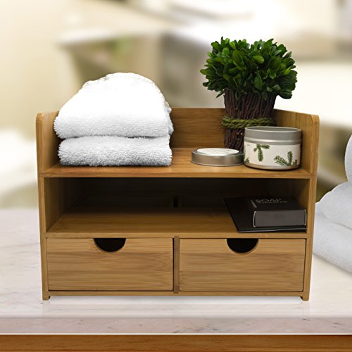 Sorbus Bamboo Desk Organizer - 3-Tier 100% Bamboo Desktop Organizers ? Mini Bamboo Desk Drawer Tabletop Storage Box Countertop Organization 3 Drawers & Shelf - Office, Makeup Vanity, Fully Assembled