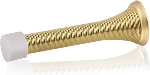 HOMOTEK Spring Door Stopper - Heavy Duty Rubber Bumper for Low Mounted Doors | Bright Brass Finish
