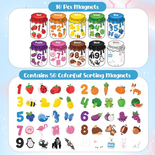 Kids Magnetic Color Sorting Magnets - Animals & Numbers, 10 Pack