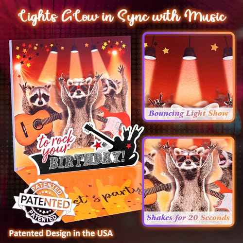 Birthday Cards, Funny MUSICAL&SHAKING Raccoon Pop-up Greeting Card Birthday Gifts for Women Men Husband Wife Kids