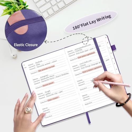 Purple Hardcover Password Book with Alphabetical Tabs 5.3x7.7 Inch