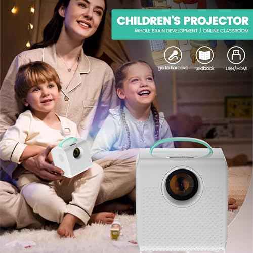 Mini Projector, 1080P Support, Book Projector for Reading, Portable Projector with Handle, USB/HDMI Connection, 50 ANSI, 20"-70" Screen Video Projector for Laptop/PC/Smartphone