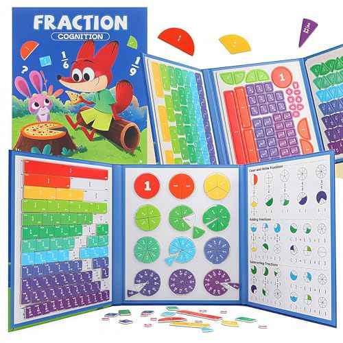 STEM Magnetic Fraction Demonstration Book for Kids with 152 Pcs Math Fraction Magnets Tiles and Disc Set Educational Math Learning Manipulatives Set