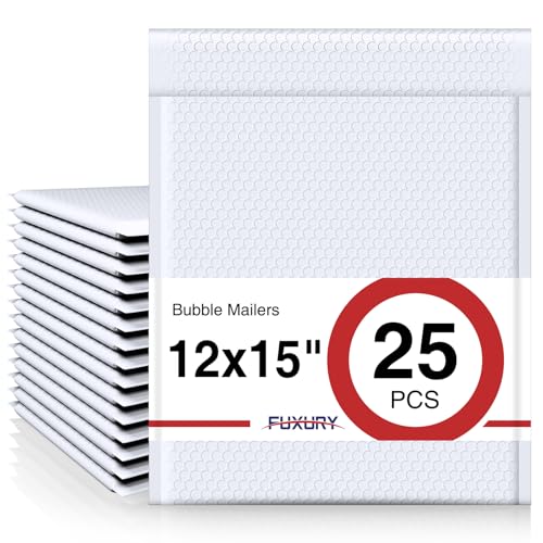 Fuxury Bubble Mailers 12x15" White Padded Envelopes 25 Pack large bubble mailer Strong Adhesion Padded Mailer,Self-Seal Bubble Envelope for Mailing Small Business,Magazine, Clothing.