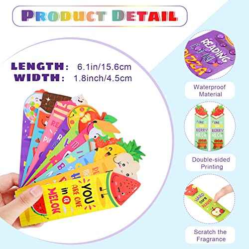 Eersida 30 Pieces Scratch and Sniff Scented Bookmarks Kids Fruit Food Theme Sayings Bookmarks Sayings Assorted Cute Scented Gifts for Students Teens Food Lovers, 10 Styles