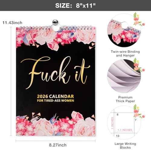Fu-ck It 2026 Calendar for Tired-Ass Women, 2026 Fu-ck It Wall Calendar for Tired Women, Humor Hanging Month Calendar,Hanging Calendar for Home Office,Funny Swear Word Monthly Calendar Gag Gift Woman(B)