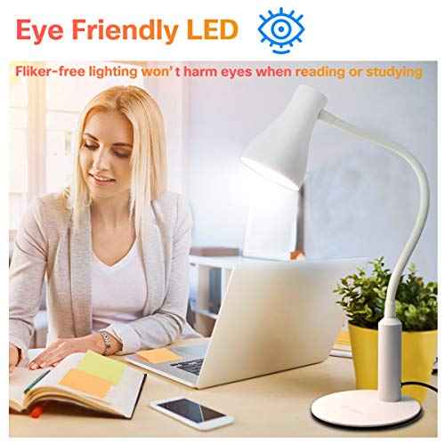 LED Desk Lamp, 3 Lighting Modes and 6 Brightness Levels, 10W Flexible Gooseneck Table Lamp for Living Room and Study, Remote Control with Timing Function, AC Adapter Included (White)