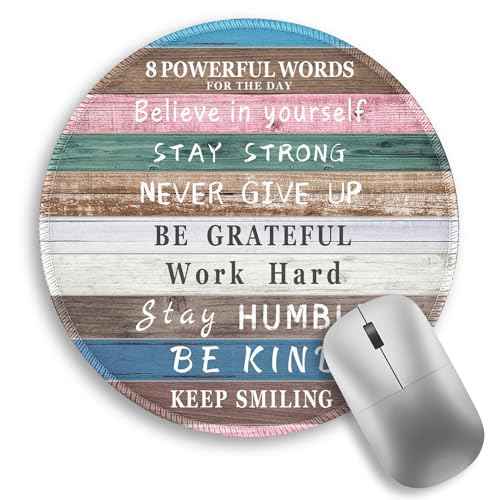 Inspirational Quote Work Mouse Pad, Positive Desk Small Round Mouse Pads, Mini Travel Mousepad for Wireless Computer Laptop, Office Desk Accessories, 8.6 x 8.6 inch