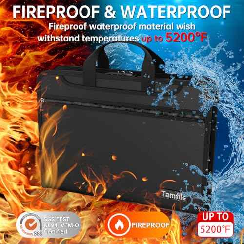 5200¢µ Fireproof Accordion File Organizer with Lock, Thickened Document Organizer 13 Pocket with Zipper & Labels, Important Document Organizer, Expanding File Folder with Handle for Letter A4 (Black)