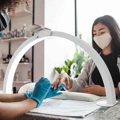 Half Moon Light for Nail Desk, 29" 48W Stable Without Shaking Professional LED Lighting, Foldable Arch Light for Lash Eyelash, Includes Phone Stand & Remote Control, Salon&Home(CCT White)
