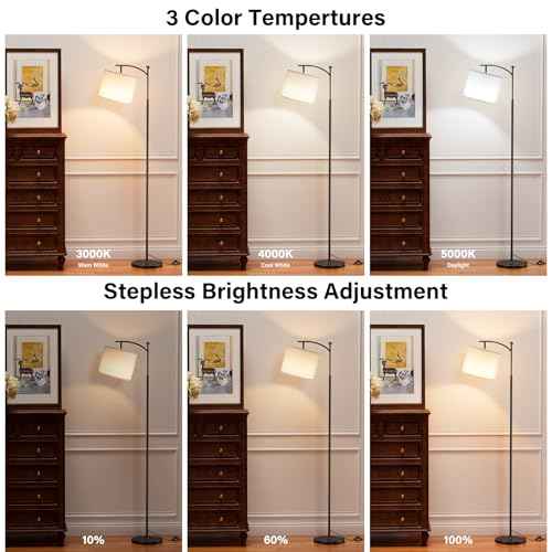 60" Floor Lamps with Remote Control & Bulb, Colors Temperature & Brightness Adjustable, White Shade & Black Pole