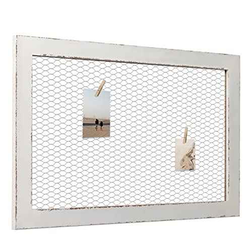 SOFE Chicken Wire White Framed Bulletin Boards for Walls, Wooden Grid Shelf for Jewelry Organizer, Decorative Notice Memo Board or Vision Board, Hanging Photo Display Board for Home Office Wedding