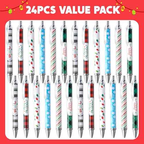 JOYIN 24 PCS Christmas Ballpoint Pens Bulk, Xmas Rollerball Pen Novelty Pens for Kids Gifts, Christmas Party Favors Stationery Supplies, Kids Pens School Classroom Favors Stocking Stuffers