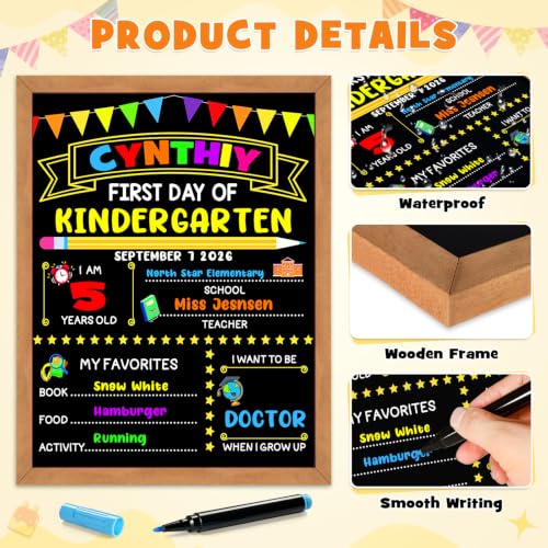 First Day of School Sign - Double-Sided Chalkboard for Kids with 6 Chalk Markers, 14x11 Inches