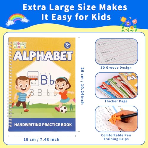 Kids Reusable Handwriting Practice Book with Magic Disappearing Ink - Ages 3-8